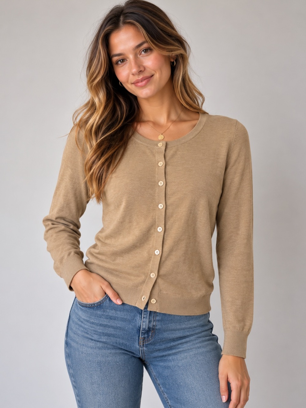 Banana Republic Silk Blend Cardigan Size M Tan Neutral Quiet Luxury Classic